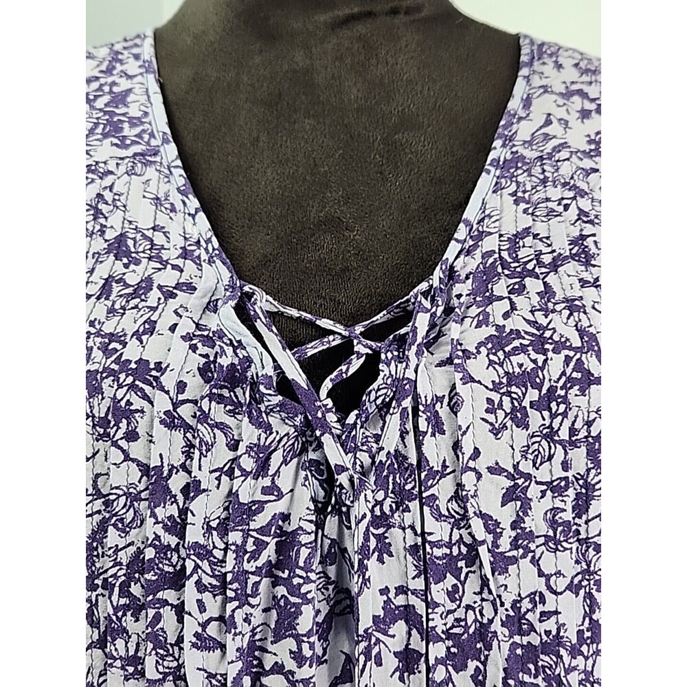 Knox Rose Size x1 Blue Floral V-Neck Ruffled Boho Top Shirt Peasant Blouse Tie - Picture 4 of 15